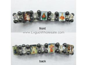 Hematite Beads and Alloy Spacer Religious Bracelet 7.8inch